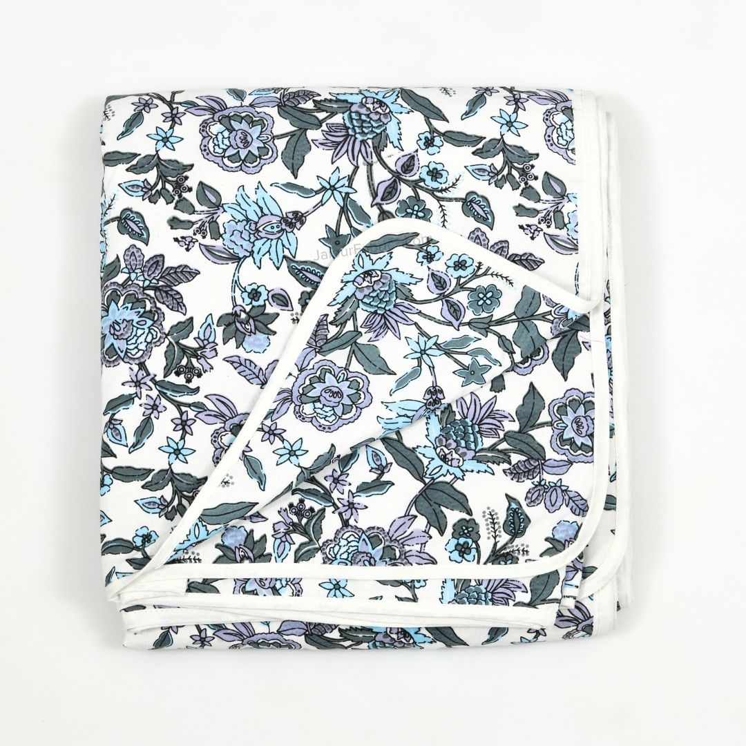 Indigo Garden Violet Combo of Pure Cotton Double Bedsheet and Double Bed Dohar