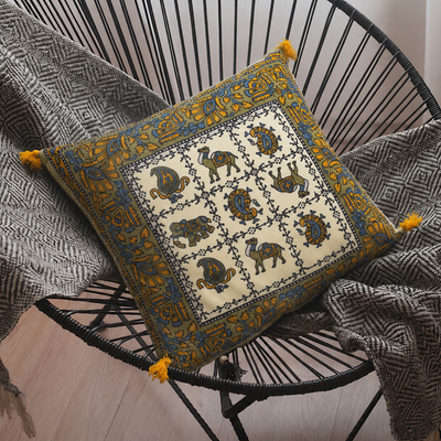 Green Border Block Cotton Cushion Cover