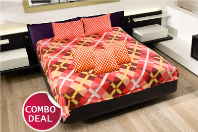 COMBO17 - Set Of Double Bed Sheet and 3 Cushion Covers