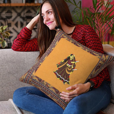Brown Dance Design Patchwork & Applique Cushion Cover