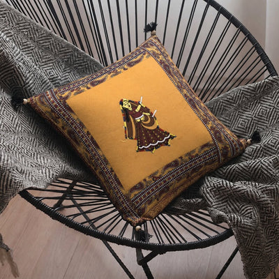 Brown Dance Design Patchwork & Applique Cushion Cover