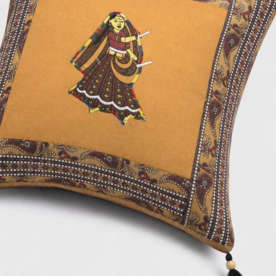 Brown Dance Design Patchwork & Applique Cushion Cover