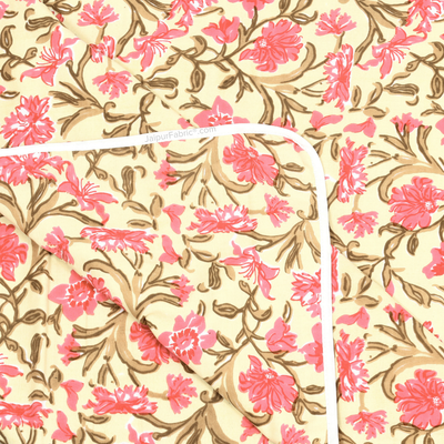 Pure Cotton Double Bed Dohar Anokhi Print – Kanaklata Vine Yellow & Pink