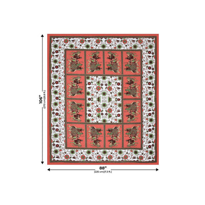 Maroon Border Big Elephant Printed Cotton Double Bed Sheet