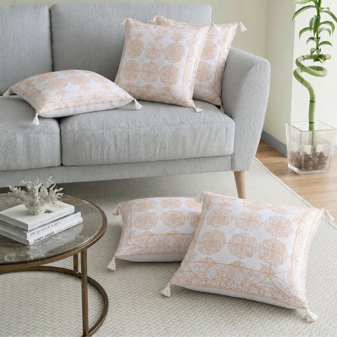 White Base Rangoli Pattern Cotton Cushion Cover