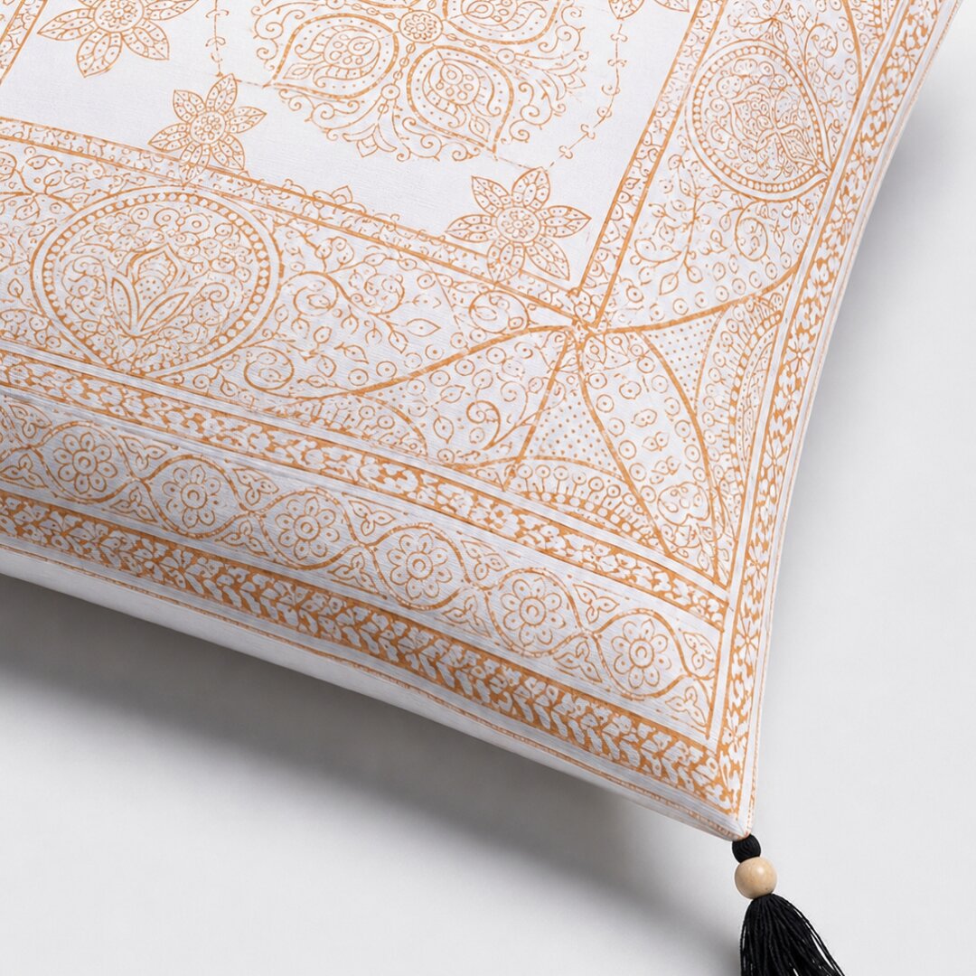White Base Rangoli Pattern Cotton Cushion Cover