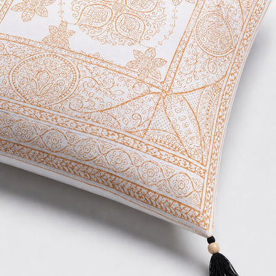 White Base Rangoli Pattern Cotton Cushion Cover