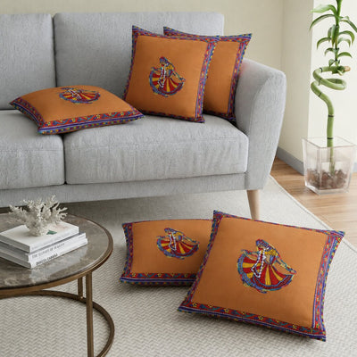 Brown Color Ghoomar Patch Work Cotton Cushion Cover
