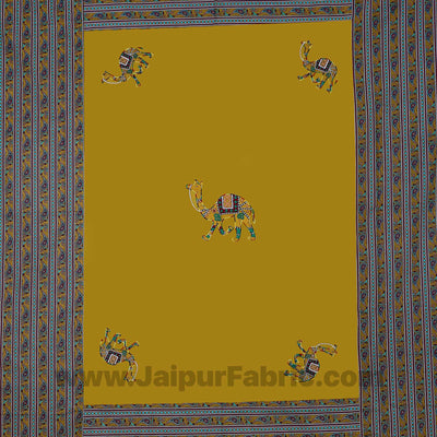 Applique Mehandi Green Camel Jaipuri  Hand Made Embroidery Patch Work Double Bedsheet