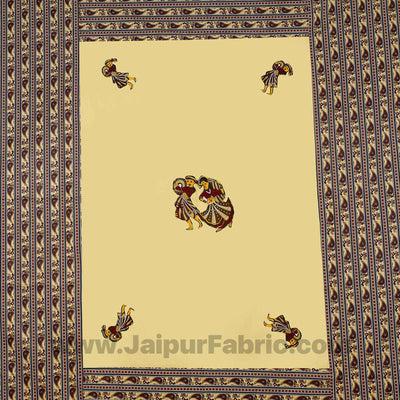 Applique Cream Chang Dance Jaipuri  Hand Made Embroidery Patch Work Double Bedsheet