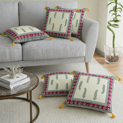 Off White Color Base Maroon Border Keri Design Cotton Cushion Cover