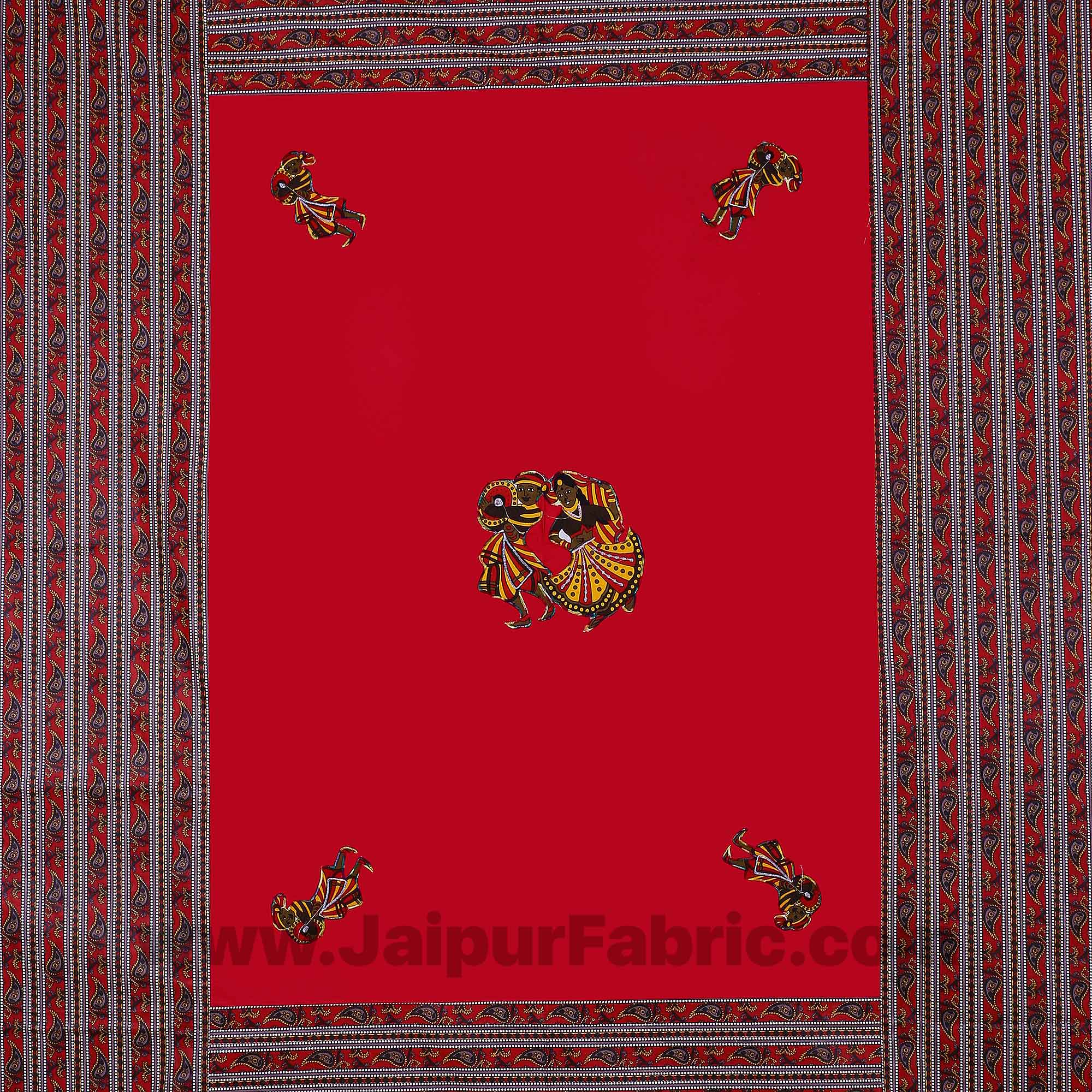 Applique Red Chang Dance Jaipuri  Hand Made Embroidery Patch Work Double Bedsheet
