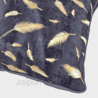 Violet Gold Feather Leaf Print Cushion Cover