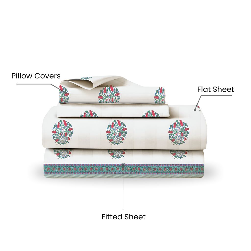 Premium Mandala Bloom Bedsheet Set  Teal & Pink | King Size, 400 TC Cotton (Set of 4)