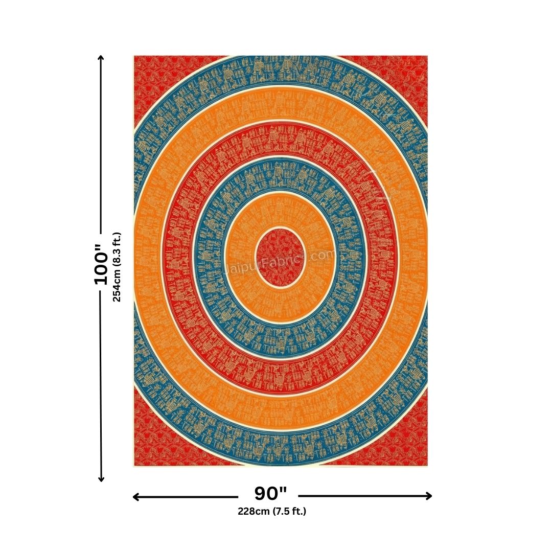 Orange Border Golden Barat In Circle Pattern Super Fine Cotton Double Bedsheet