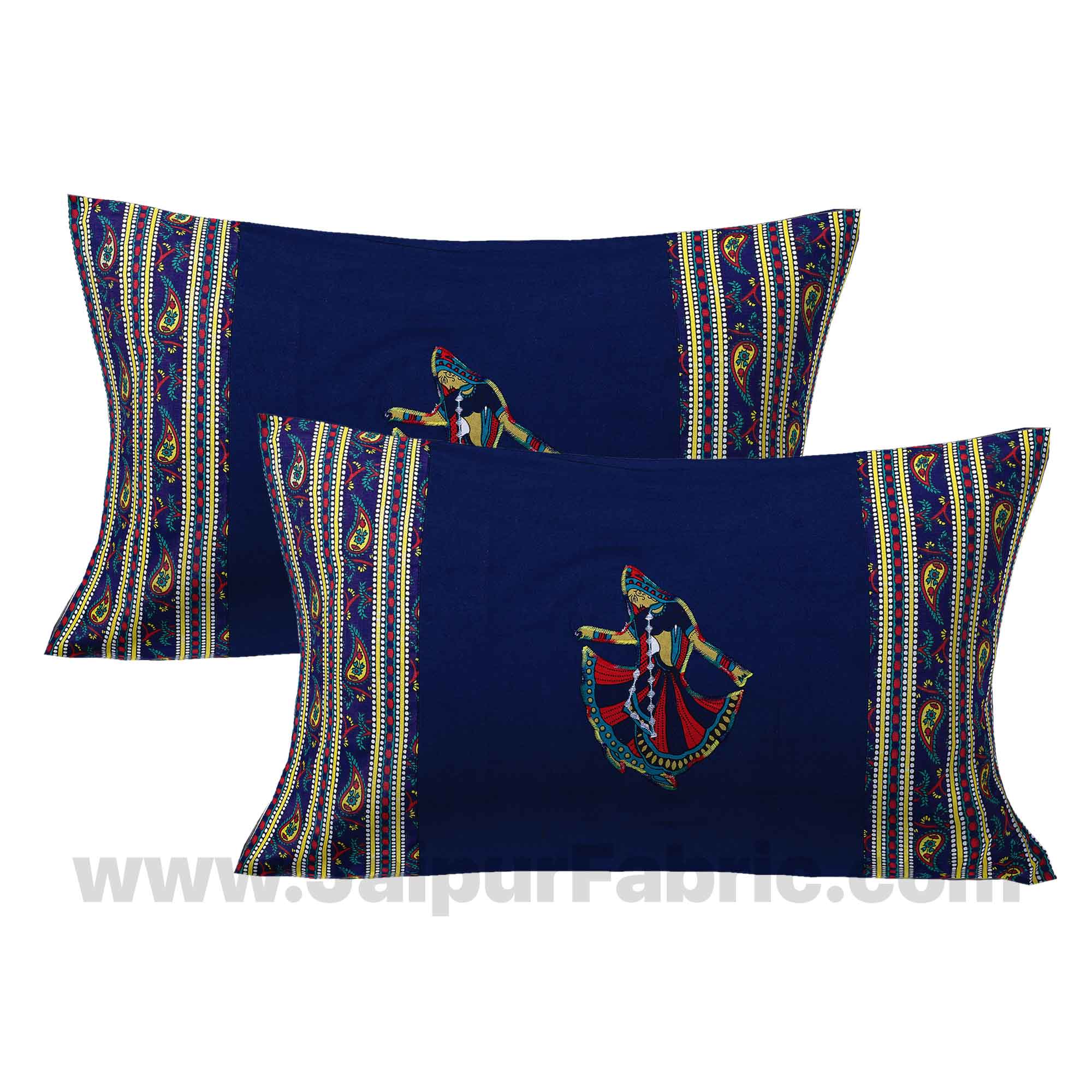 Applique Blue Gujri Jaipuri  Hand Made Embroidery Patch Work Double Bedsheet