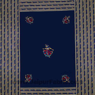 Applique Blue Gujri Jaipuri  Hand Made Embroidery Patch Work Double Bedsheet