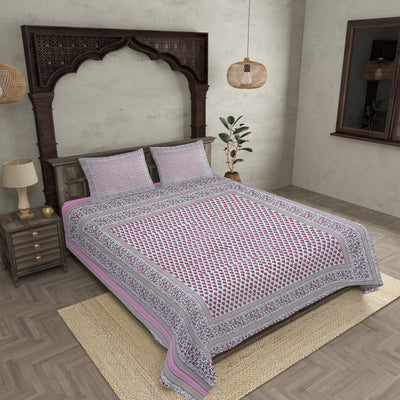 Multi Pink Floral Double Bedsheet with Two Pillow Cover
