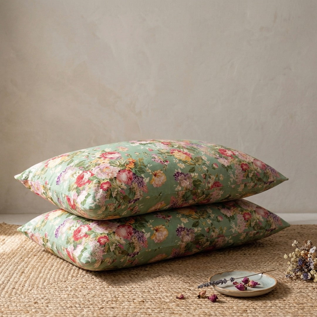 Emerald Green Spring Bloom Cluster Pure Cotton King Size Bedsheet