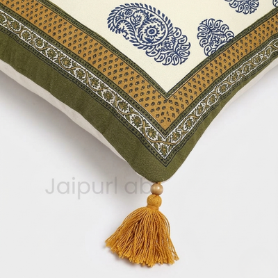 Olive Color Border Keri Block Print Cotton Cushion Cover