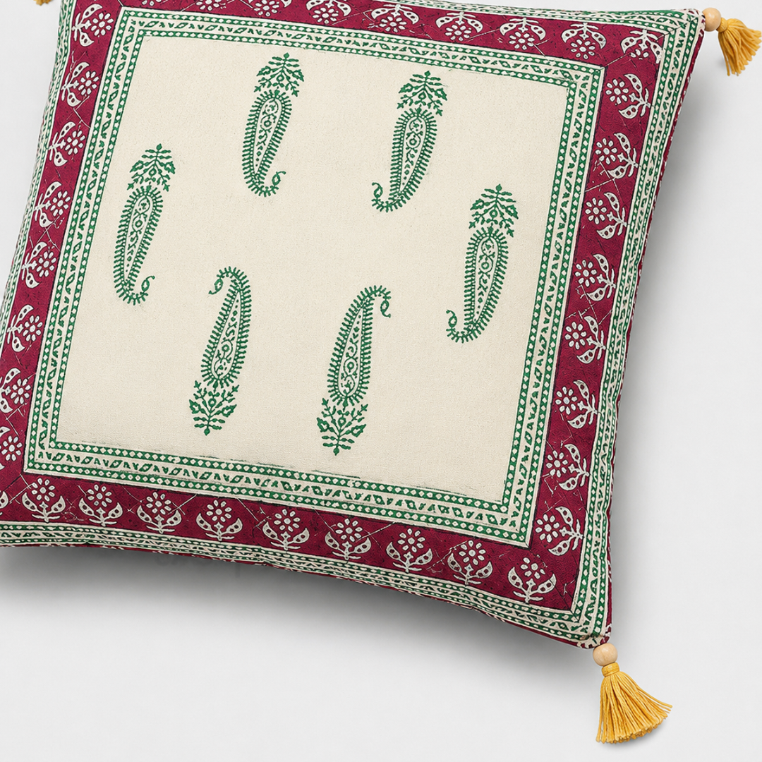 Off White Color Base Maroon Border Keri Design Cotton Cushion Cover