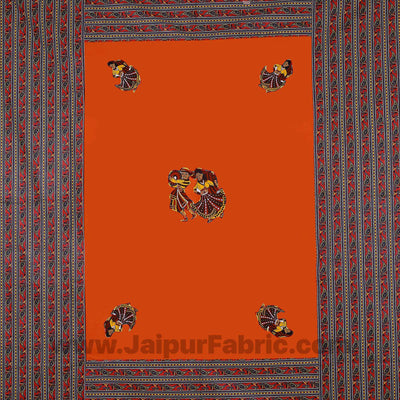 Applique Orange Rajasthani Dance Jaipuri  Hand Made Embroidery Patch Work Double Bedsheet