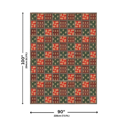 Black Border With Maroon Green And Red Check With Elephant Pattern Golden Print Super Fine  Cotton Double Bedsheet