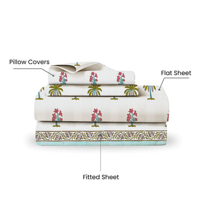 Ultra Premium Tropic Twilight Bedsheet Set  Aqua Palm Design | King Size, 400 TC Cotton (Set of 4)