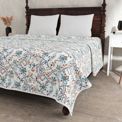 Pure Cotton Double Bed Dohar Anokhi Print – Gulmohar Vine Blue & Brown