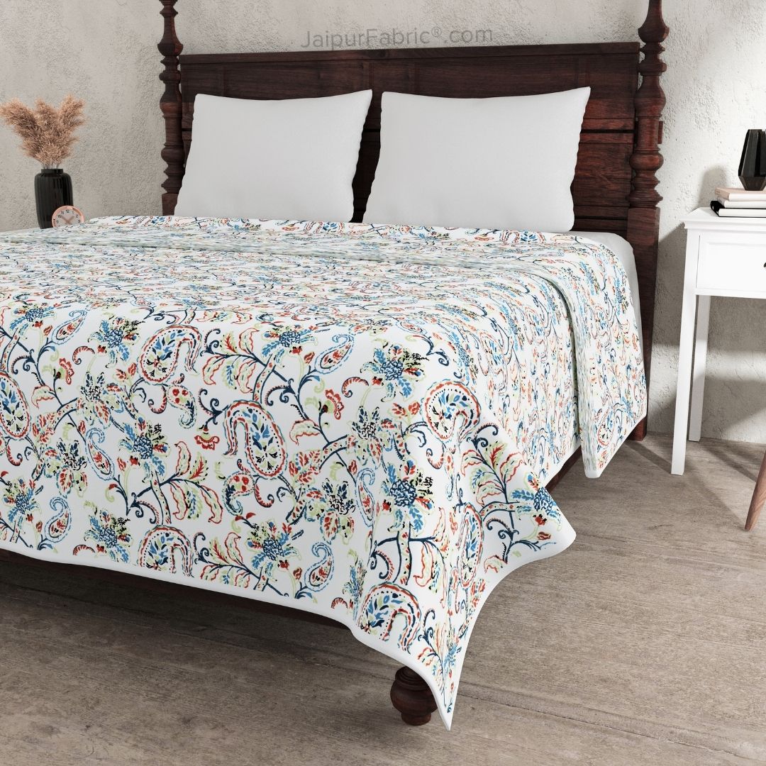 Paisley Trails Aqua Combo of Pure Cotton Double Bedsheet and Double Bed Dohar