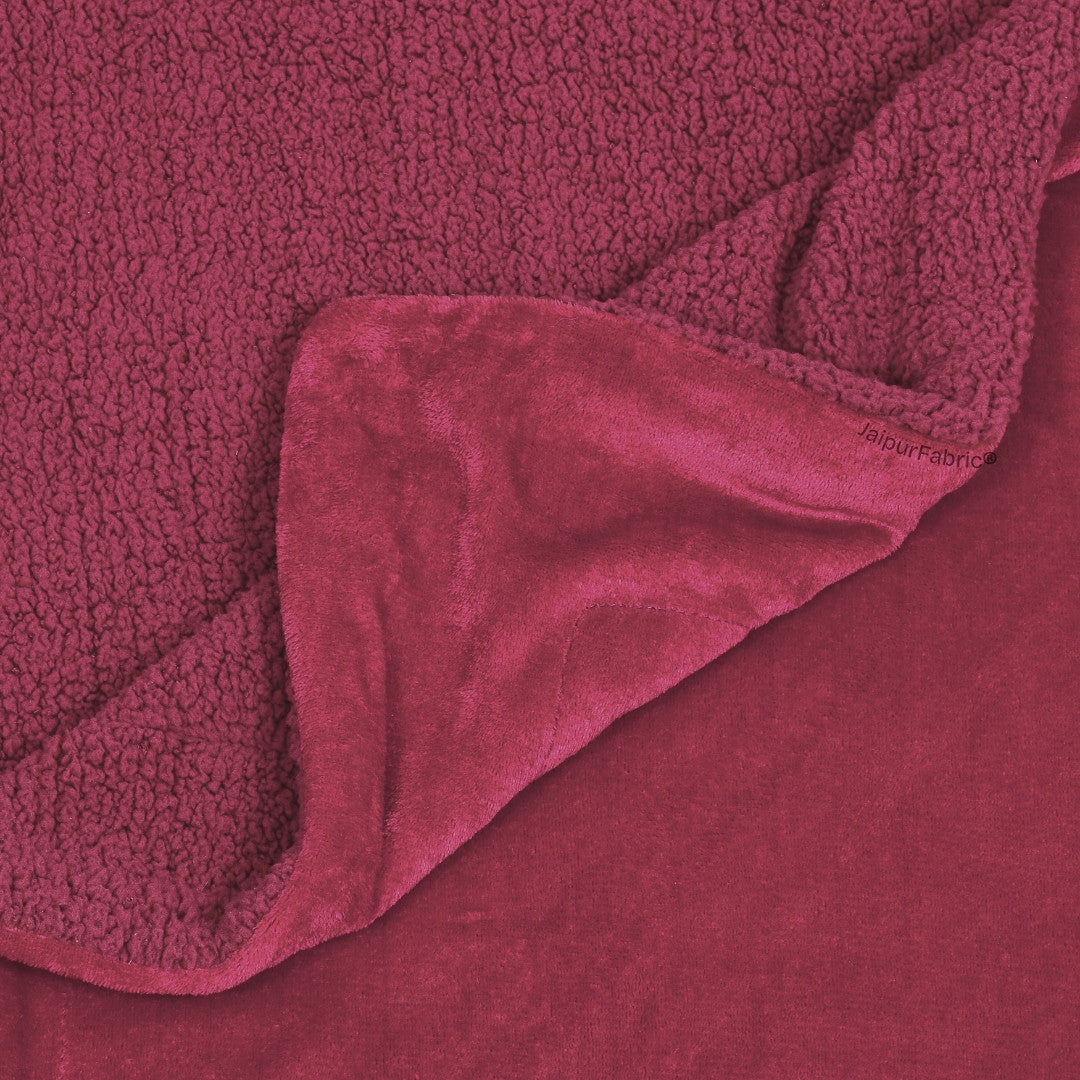 Velvet Plush Ruby Red Double Bed Blanket layered with Ultra-Soft Sherpa Fabric