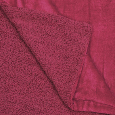 Velvet Plush Ruby Red Double Bed Blanket layered with Ultra-Soft Sherpa Fabric