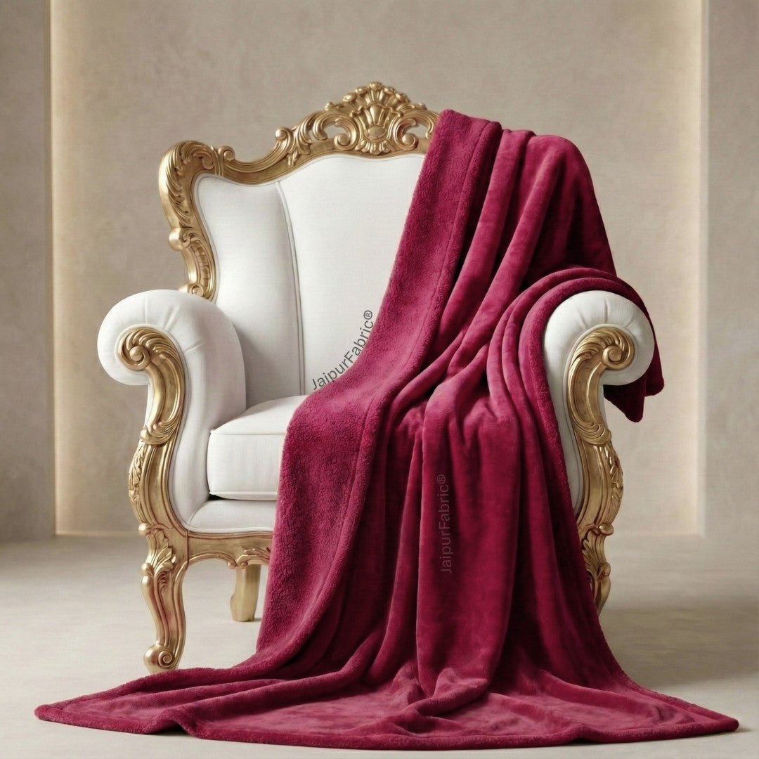 Velvet Plush Ruby Red Double Bed Blanket layered with Ultra-Soft Sherpa Fabric
