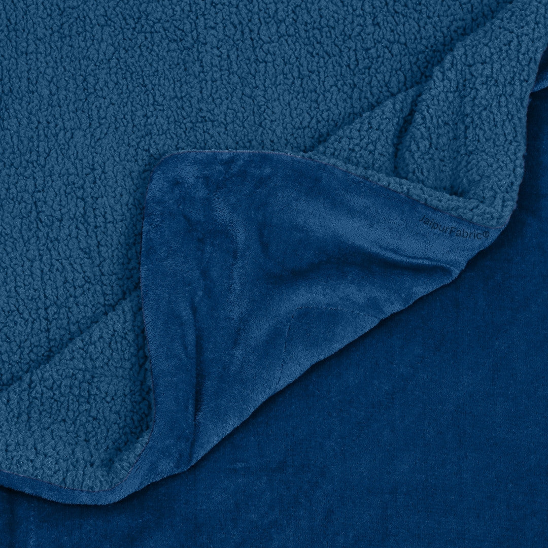 Velvet Plush Midnight Navy Double Bed Blanket layered with Ultra-Soft Sherpa Fabric