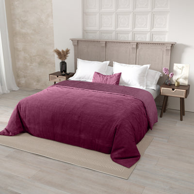 Velvet Plush Royal Plum Double Bed Blanket layered with Ultra-Soft Sherpa Fabric