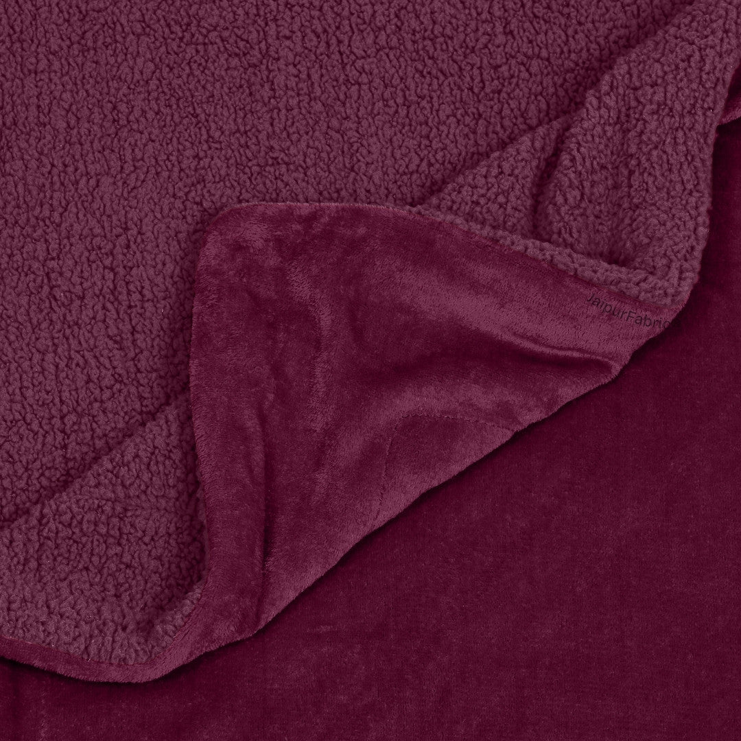 Velvet Plush Royal Plum Double Bed Blanket layered with Ultra-Soft Sherpa Fabric