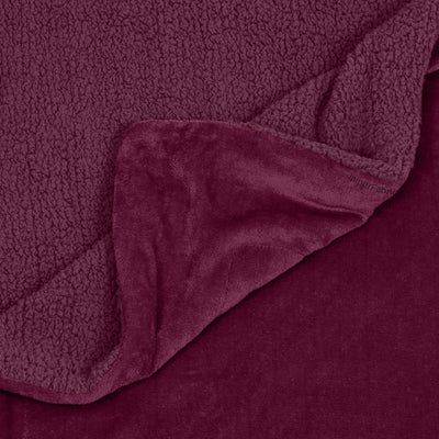 Velvet Plush Royal Plum Double Bed Blanket layered with Ultra-Soft Sherpa Fabric