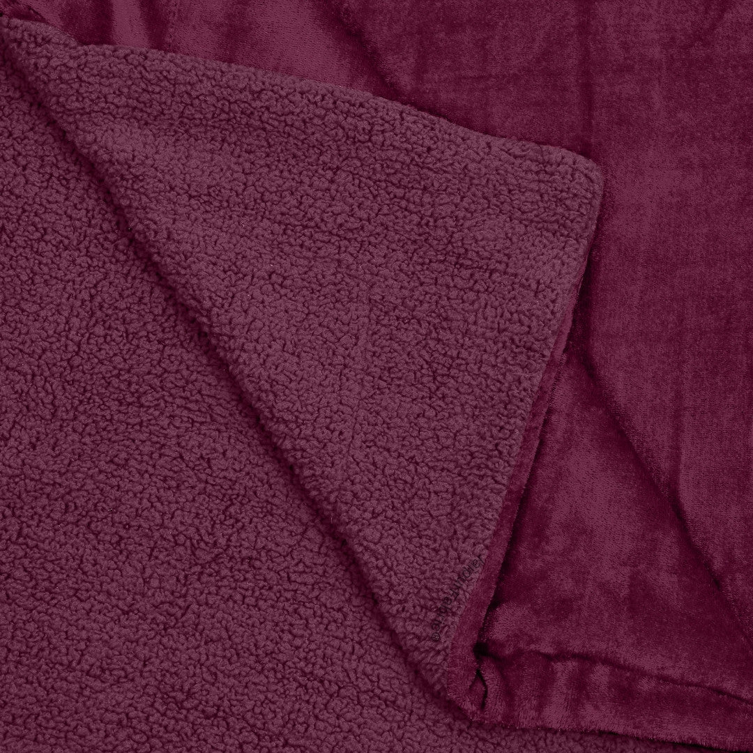 Velvet Plush Royal Plum Double Bed Blanket layered with Ultra-Soft Sherpa Fabric
