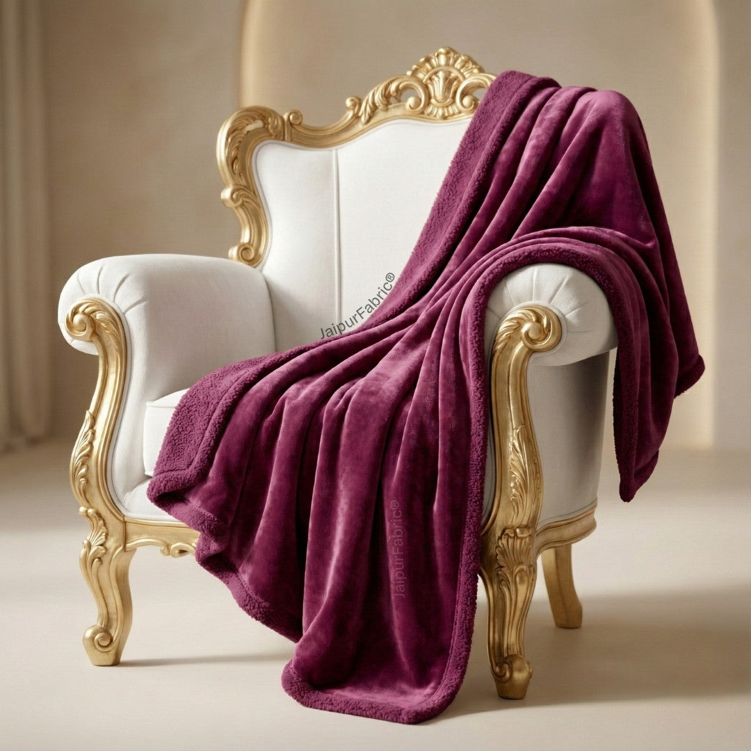 Velvet Plush Royal Plum Double Bed Blanket layered with Ultra-Soft Sherpa Fabric
