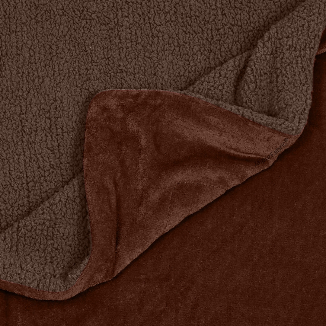 Velvet Plush Mocha Brown Double Bed Blanket layered with Ultra-Soft Sherpa Fabric