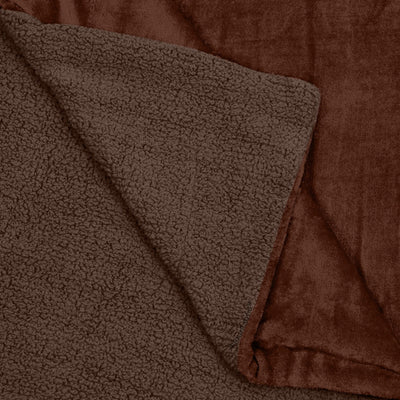 Velvet Plush Mocha Brown Double Bed Blanket layered with Ultra-Soft Sherpa Fabric