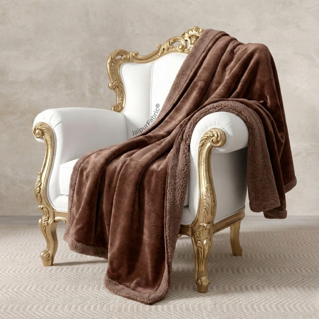 Velvet Plush Mocha Brown Double Bed Blanket layered with Ultra-Soft Sherpa Fabric