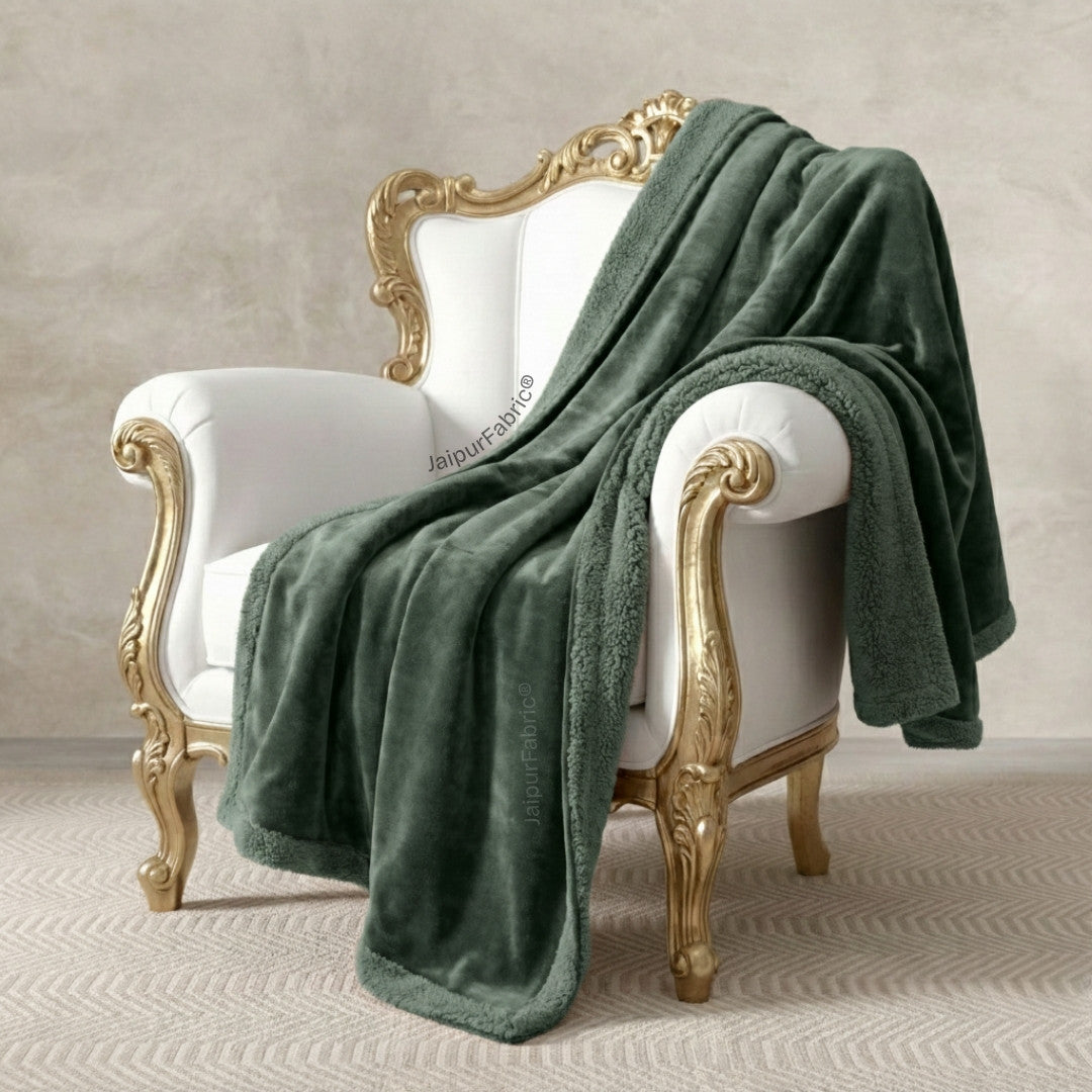 Velvet Plush Deep Teal Double Bed Blanket layered with Ultra-Soft Sherpa Fabric