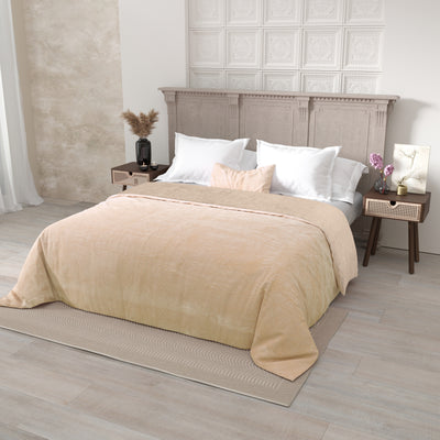 Velvet Plush Sandstone Beige Double Bed Blanket layered with Ultra-Soft Sherpa Fabric