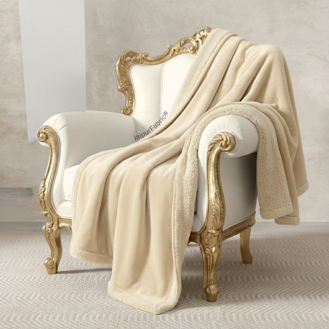 Velvet Plush Sandstone Beige Double Bed Blanket layered with Ultra-Soft Sherpa Fabric