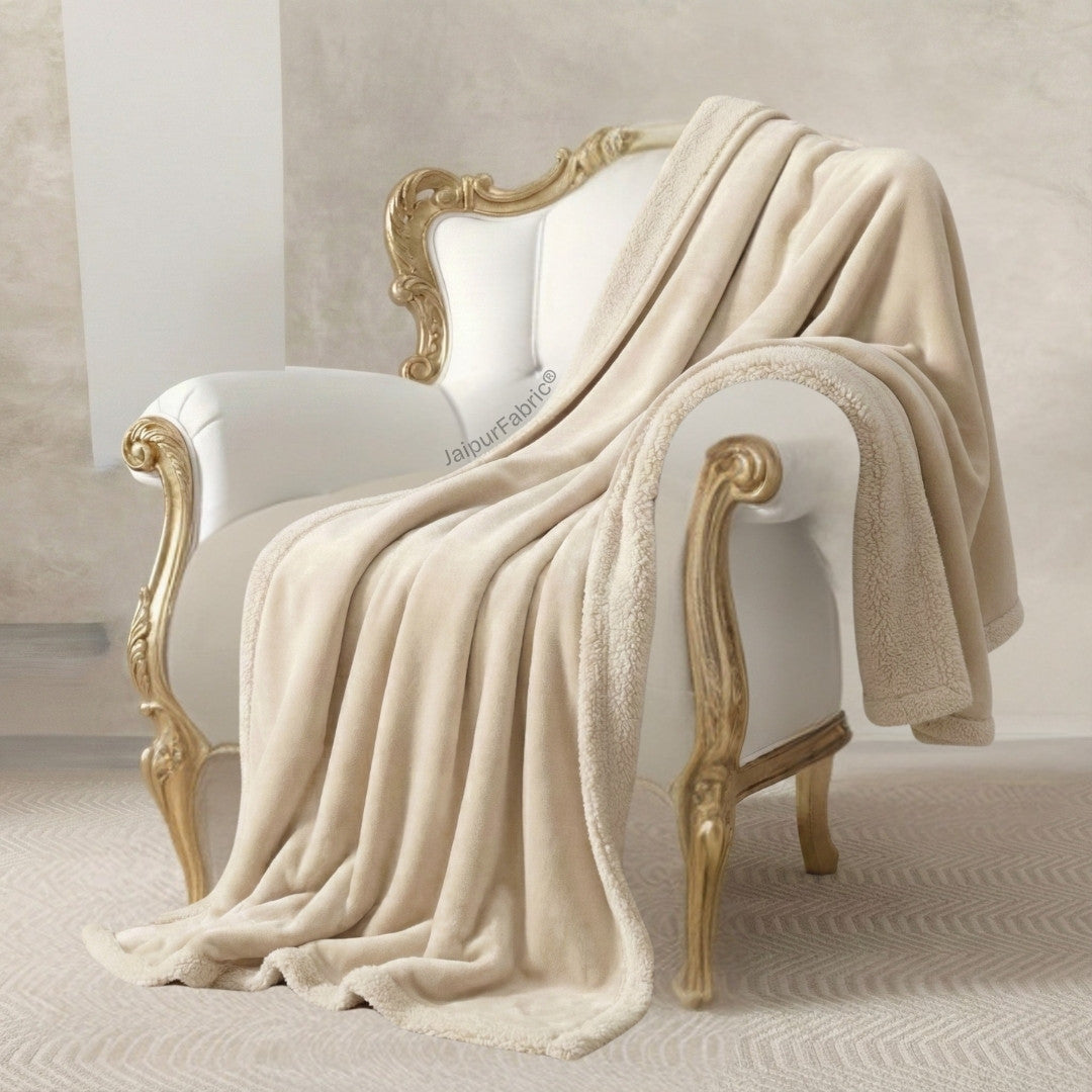 Velvet Plush Sandstone Beige Double Bed Blanket layered with Ultra-Soft Sherpa Fabric