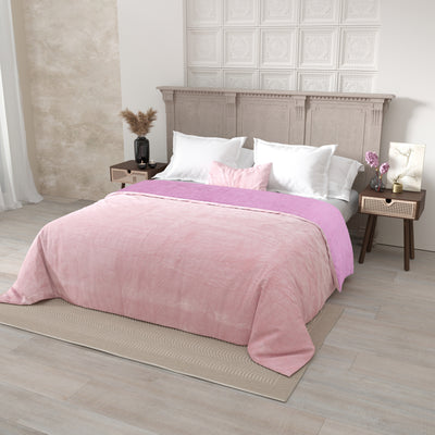Velvet Plush Baby Pink Double Bed Blanket layered with Ultra-Soft Sherpa Fabric