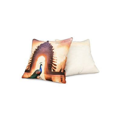 Luxury Peacock Jute Pillow Digital Printed Design Cushion Cover