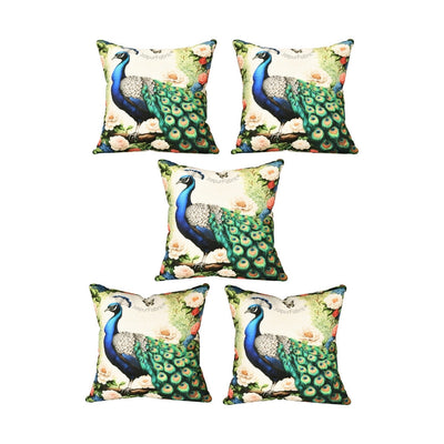 Majesty Grandeur Peacock Print Jute Cushion Cover