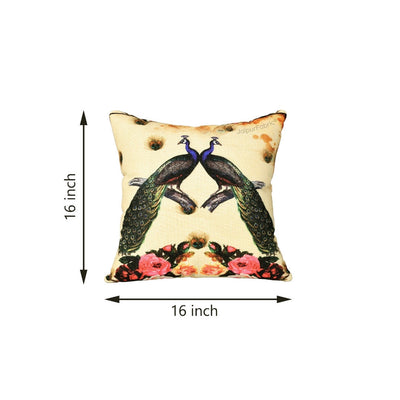 Prosperous Peacocks Jute Digital Print Cushion Cover